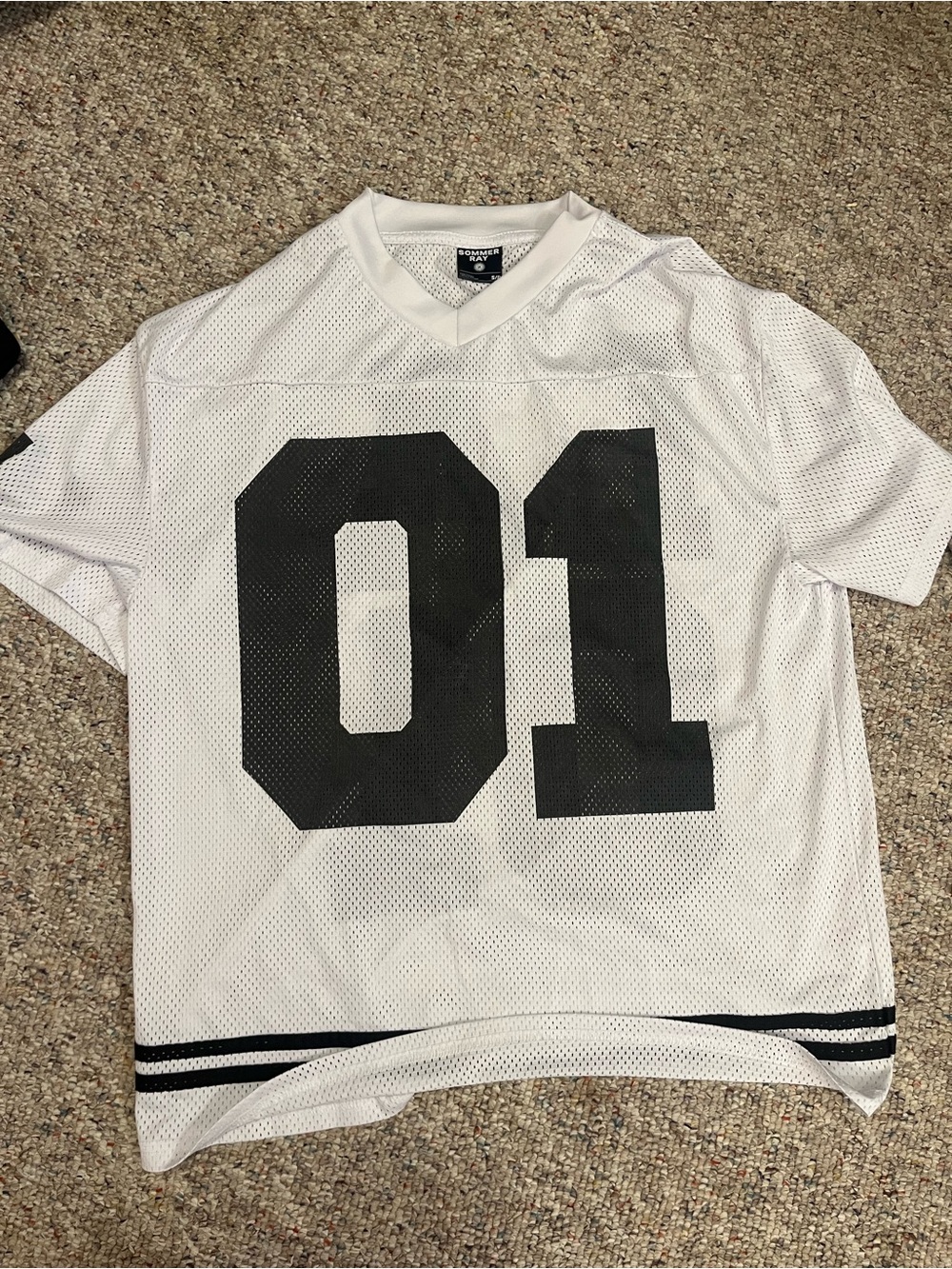 Sommer ray White Mesh Sports Jersey with Black '01' Graphic